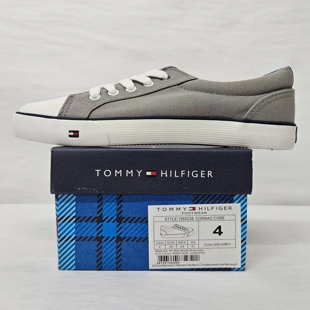 Tommy Hilfiger Cormac Core Casual Shoes 1958238‎ Grey Canvas White Kids Size 4